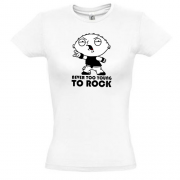 футболка с рисунком Never too young to rock (Стьюи)