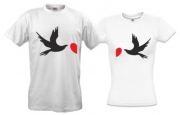 Парные футболки для влюбленных Голуби и сердце